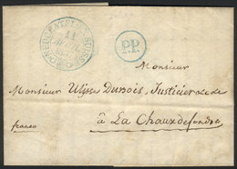 SWITZERLAND: Entire Letter Sent From Neuchatel To La Chaux De Fond On 11/AP/1937, Nice Blue Markings, Excellent Quality! - ...-1845 Voorlopers