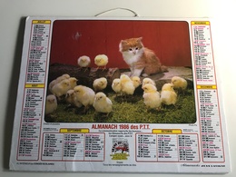 Calendrier Almanach Des P.T.T DROME - 1986 - La Petite Famille (chiens) / Chatons & Poussins - Tamaño Grande : 1981-90