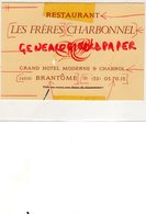 24 - BRANTOME - RARE CARTE PUB RESTAURANT LES FRERES CHARBONNEL-GRAND HOTEL MODERNE - Advertising