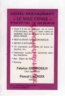 87 - FEYTIAT- RARE CARTE PUB HOTEL RESTAURANT LE MAS CERISE- FABRICE AMARDEILH CHEF CUISINE-PASCAL LACROIX GERANT - Advertising