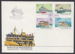 1986. Barcos De Passageiros 4 Ex On FDC. CTT MACAU 28.8.86.  (Michel 558-561) - JF302508 - FDC