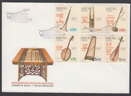 1986. INSTRUMENTOS MUSICAIS REGIONAIS 4 Ex On FDC. CTT MACAU 22.5.86.  (Michel 552-557) - JF302509 - FDC