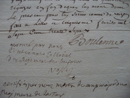Pièce Signée Régiment De Cavalerie De Latour Boulenne 1737 Certification Jean Collé Dit Desbarre - Documenti