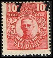 1918. Gustav V. 7 On 10 öre Carmine. Sharply Misplaced Surcharge. 107 ÖRE 107 ÖRE (Michel 109 (Facit 99v1)) - JF317252 - Ongebruikt