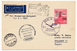 ALLEMAGNE DDR - 1ere Liaison Aérienne BRUXELLES-BUDAPEST Par Sabena - 13.3.1957 - Briefe U. Dokumente