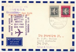 ALLEMAGNE DDR - 1ere Liaison Par Avion à Réaction BRUXELLES - NEW YORK - 23.1.1960 - SABENA - Brieven En Documenten