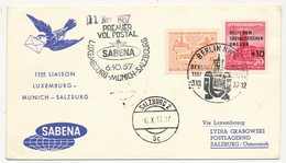 ALLEMAGNE DDR - 1er Vol Postal SABENA - LUXEMBOURG-MUNICH-SALZBOURG - 6.10.1957 - Covers & Documents