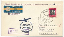 ALLEMAGNE DDR - 1ere Liaison Aérienne BRUXELLES - GLASGOW - SABENA - 12.6.1959 - Covers & Documents