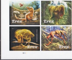 2019 USA Tyrannosaurus Rex Dinosaur Self Adhesive Block Of 4 Lower Left (2 Stamps Are Holograms) MNH - Nuevos