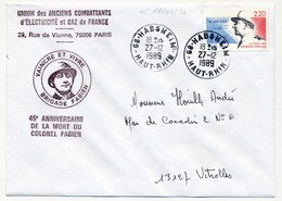 FRANCE - Enveloppe Depuis HABSHEIM (Haut Rhin) 1989 Cachets Privés 45eme Anniversaire De La Mort Du Colonel Fabien - Gedenkstempels