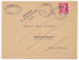 FRANCE - Enveloppe Depuis VIMY (Pas De Calais) 1956 - Cachet Numéroté "Retour à L'envoyeur 4163" (Rang Du Flier) - Manual Postmarks