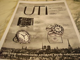 ANCIENNE PUBLICITE  HORLOGERIE DE LUXE CREATION UTI 1961 - Autres & Non Classés