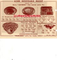 75- PARIS- RARE PUBLICITE FRANCINOX- ACIER INOXIDABLE-ORFEVRE- 68 RUE AMELOT -NOVEMBRE 1953 - Werbung