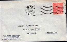 Australia Perth 1933 / King George V, 2 Pence Red / The Grand Secretary, Freemasons Hall - Brieven En Documenten