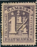 1864, 1 1/4 Schilling Grauviolett, Druckstein II Ohne Gummi - Mi-Nr. 12 A II (*) - Hamburg (Amburgo)