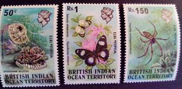 Ocean Indien British Indian Ocean Territory 1973 Animal Papillon Araignée Butterfly Spider Yvert 54-56 ** MNH - Territorio Britannico Dell'Oceano Indiano