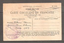 Carte Circulation En Franchise  Service Militaire Cachet Centre Mobilisation Du Genie Oblit  VERSAILLES  Et PARIS 1931 - Documentos