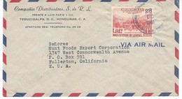 COVER CORREO AERO - BY AIR MAIL - HONDURAS - TEGUCIGALPA - FULLERTON - CALIFORNIA. - Honduras