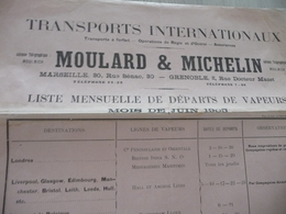 Liste Mensuelle Des Départs De Vapeurs Moulard Michelin In 1905 Marseille Grenoble En L'état - Transporte