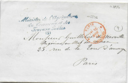 1854 - LETTRE En FRANCHISE Avec MARQUE Du MINISTRE De L'AGRICULTURE Du COMMERCE Et Des TRAVAUX PUBLICS à PARIS - Frankobriefe