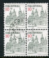 CZECH REPUBLIC 1993 Towns Definitive 10Kc Used Block Of 4,  Michel 17 - Usati