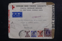 INDE - Enveloppe De La Croix Rouge De Bombay Pour La Suisse En 1942 Avec Contrôle Postal - L 48343 - 1936-47 Koning George VI