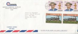 7571FM- CAPABLANCA, TRAIN, LOCOMOTIVE, STAMPS ON COVER, 1990, CUBA - Lettres & Documents