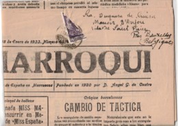 1933, Complete Newspaper Franked With Bisected 20 Ct. Definitive From LARACHE To Belgium - Marocco Spagnolo