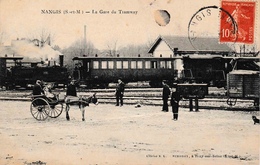 [77] NANGIS La GARE Du Tramway Locomotive à Vapeur Attelage D’âne Animation Très Belle Carte - Nangis