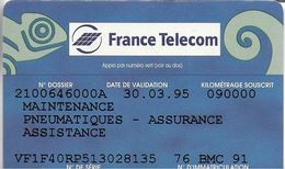 CARTE DE MAINTENANCE  PNEUMATIQUES ASSURANCE ASSISTANCE  FRANCE TELECOM ARVAL SERVICE -  Dienstkaarten