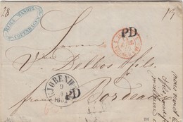 LETTRE DANMARK. 9 4 1852. JULES WANDEL COPENHAGUE. POUR BORDEAUX PAR HAMBURG ET PARIS. ENTREE TOUR-TAXIS VAL - ...-1851 Vorphilatelie