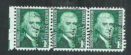 United States. Bande De 3 Thomas Jefferson Perforé K . - Perforés