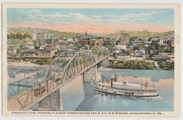 WV Morgantown Pleasant Street Bridge 1917 Steamer Postcard - Morgantown