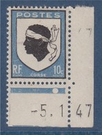 = Corse, Série Armoiries De Provinces N°755 Neuf En Coin De Feuille Daté 5.1.47 Trace Charnière - 1941-66 Escudos Y Blasones