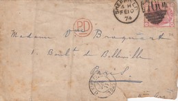 GB. COVER . 10 FEV 74. THREE PENCE PLANCHE 12. TO PARIS. ENTREE ANGL. AMB.CALAIS D. SIGN. TM  /  2 - Lettres & Documents