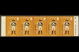 BARBUDA  1974 10c Military Uniforms, A Superb Horizontal Strip Of Five With "BARBUDA" OMITTED On The Left Hand Stamp And - Autres & Non Classés