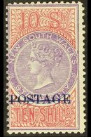 NEW SOUTH WALES  1894-1904 Overprinted "POSTAGE" In Blue 10s Violet And Claret, Perf 11, SG 275a, Fine Mint. Very Fresh! - Autres & Non Classés