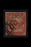 NEW SOUTH WALES  1850 1d Brownish Red Sydney View Plate II, SG 12, Very Fine Used, 4 Good Margins, Very Fresh. For More  - Other & Unclassified