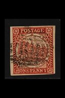 NEW SOUTH WALES  1850 1d Vermilion Sydney View Plate II Laid Paper, SG 14, Fine Used, 4 Margins, Crisp Impression, Very  - Other & Unclassified