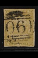 NEW SOUTH WALES  1850-51 3d Yellow-green Sydney View Yellowish Laid Paper, SG 43e, Used, Four Margins, Pen Marks On Reve - Altri & Non Classificati