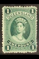 QUEENSLAND  1886 £1 Deep Green On Thick Paper, SG 161, Fine Mint, Large Part Og. For More Images, Please Visit Http://ww - Other & Unclassified