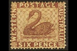 WESTERN AUSTRALIA  1861 6d Purple Brown Clean Cut Perf 14-16, SG 42, Unused & Without Gum. Lovely! For More Images, Plea - Autres & Non Classés