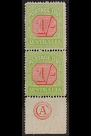 POSTAGE DUES  1913 1s Scarlet And Yellow Green, SG D85, Never Hinged Mint Vertical Pair With Bottom Margin Showing "CA"  - Autres & Non Classés