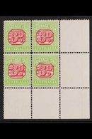 POSTAGE DUES  1913-23 3d Rosine & Apple Green Perf 14, SG D82, Superb Never Hinged Mint Lower Right Corner BLOCK Of 4, O - Other & Unclassified