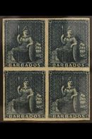 1852-55 BLOCK OF 4  Slate- Blue Britannia (no Value) unissued (SG 5a) Never Hinged Mint Block Of 4 (4 Stamps) For More I - Barbados (...-1966)