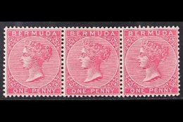 1883-1904  1d Carmine-rose, SG 24, Very Fine Mint (one Stamp Is Never Hinged) Horizontal STRIP Of 3, Very Fresh. (3 Stam - Bermudes