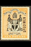 1896  £10 Black & Orange, SPECIMEN Opt, SG 41s, Very Fine Mint For More Images, Please Visit Http://www.sandafayre.com/i - Nyasaland (1907-1953)