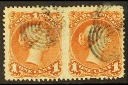 1868-71  1c Red-brown Large Queen, SG 55, Horizontal Pair With Neat Target Cancels. For More Images, Please Visit Http:/ - Other & Unclassified