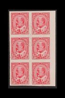 1903-12  2c Pale Rose-carmine IMPERF, SG 177a, Very Fine Used Marginal BLOCK Of 6, Fresh. (6 Stamps) For More Images, Pl - Autres & Non Classés