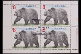 1997  $8 Grizzly Bear (SG 1762b, Unitrade 1694), Superb Used FULL PANE Of 4 (with Inscription In Right Selvedge) And FIE - Andere & Zonder Classificatie